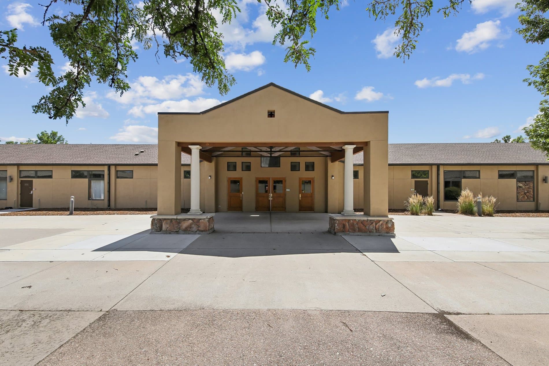 Community building with a welcoming front entrance